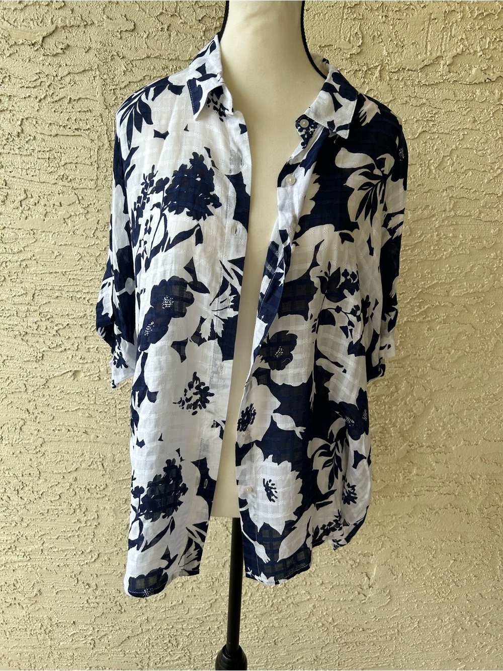 Jane + Delancey White Shirt with Navy Floral Print